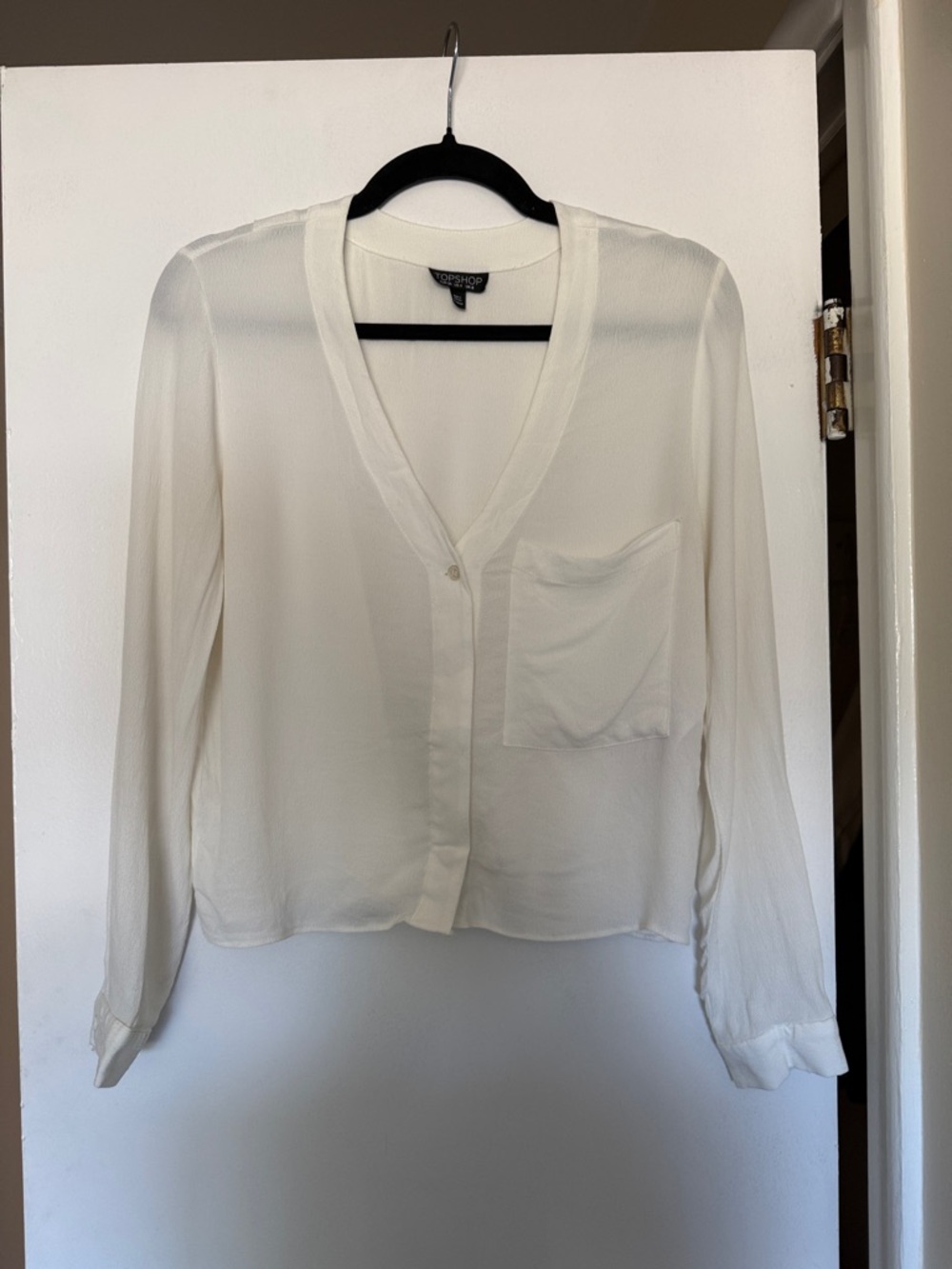 Topshop Ivory V-Neck Pocket Front Blouse